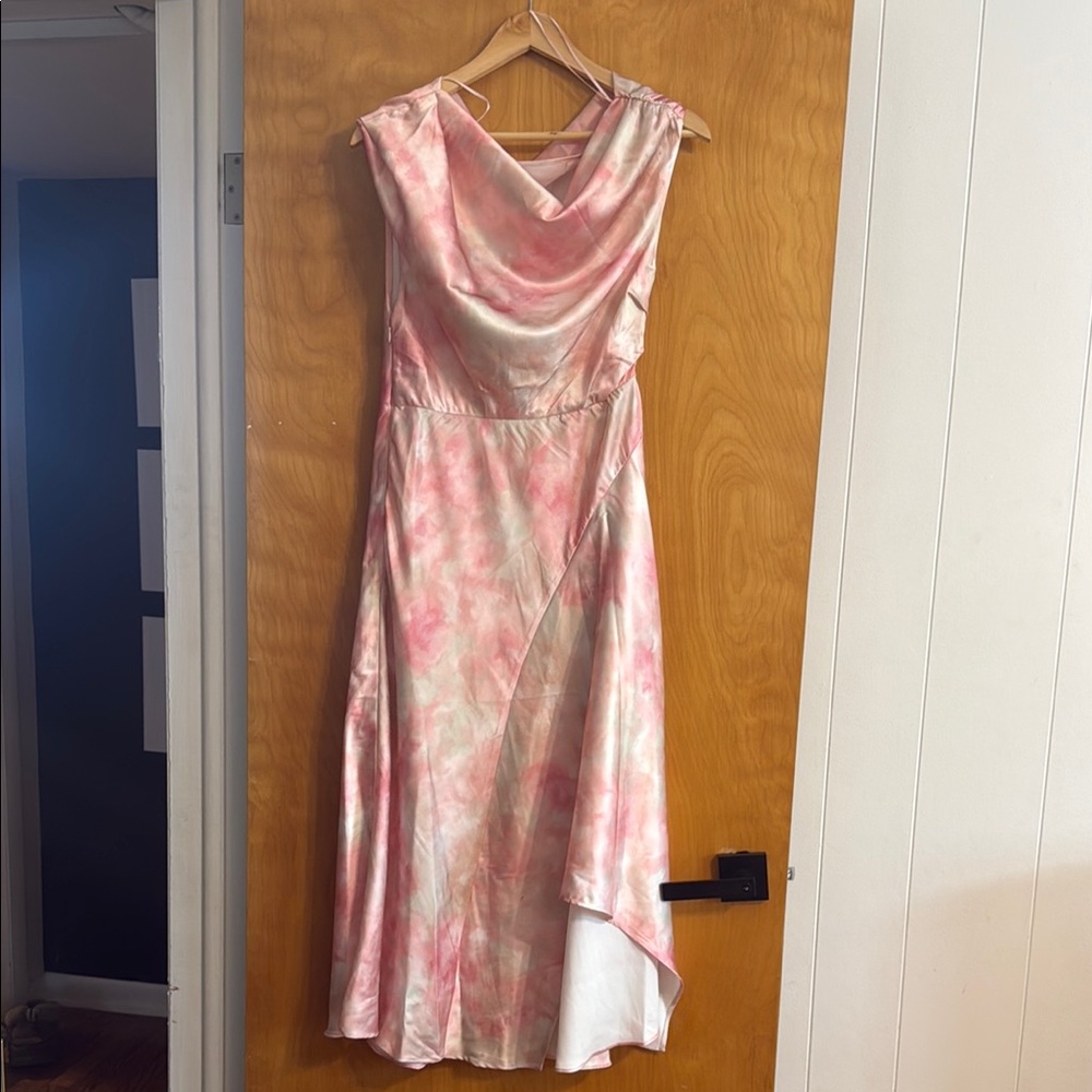Astr Pink and White Cowl Neck Midi Gown